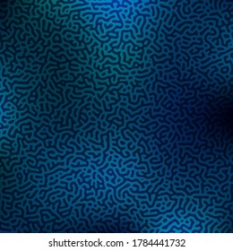Generative algorithm dark psychedelic background. Reaction-diffusion or turing pattern formation. Organic lines in memphis. Unique texture of homogeneous, uniform state in biological corals