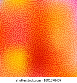 Generative algorithm psychedelic orange background. Reaction-diffusion or turing pattern formation. Organic lines in memphis. Unique texture of homogeneous, uniform state in biological organisms
