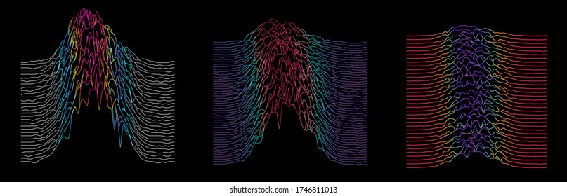 Generative art and data visualization of Simplex or Perlin noise function. Vaporwave and synthwave style vector illustration.