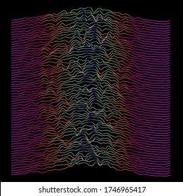 Generative art and data visualization of simplex noise. Analog and digital line waveforms, sound waves, equalizer and recording concept.
