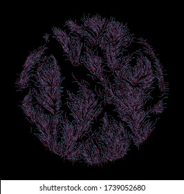 Generative Art with Random Perlin Noise Visualization. Conceptual image of high tech systems: Artificial Intelligence, Deep Learning, Neural networks and Internet Map.