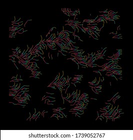 Generative Kunst mit zufälliger Perlin Lärm Visualisierung. Konzeptionelles Bild von High-Tech-Systemen: Künstliche Intelligenz, tiefes Lernen, neuronale Netzwerke und Internet Map.