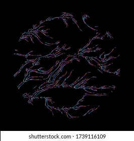 Generative Art with Random Perlin Noise Visualization. Conceptual image of high tech systems: Artificial Intelligence, Deep Learning, Neural networks and Internet Map.