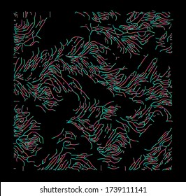 Generative Art with Visualization of Random Perlin Noise. Conceptual image of high tech systems: Artificial Intelligence, Deep Learning, Neural networks and Internet Map.