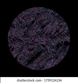Generative Art with Visualization of Random Perlin Noise. Conceptual image of high tech systems: Artificial Intelligence, Deep Learning, Neural networks and Internet Map.