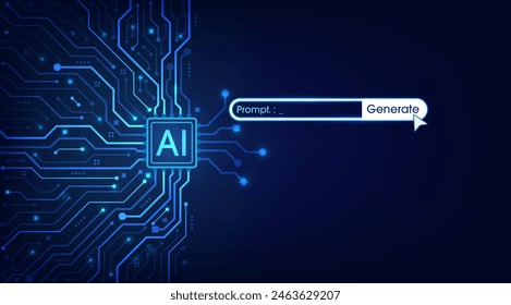 Generative Artificial intelligence technology concept. Generative bot for creating ideas. AI learning by command prompt for generate. Chat with AI. Futuristic abstract background. vector illustration.