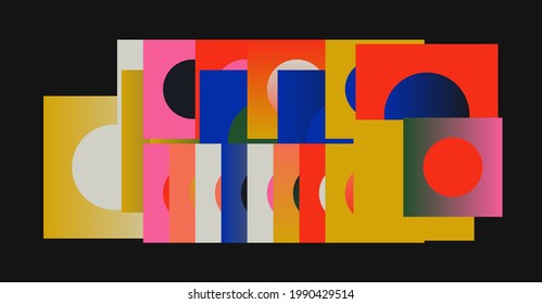 Generative design artwork graphics of bizarre computer vector generated shapes and abstract geometric gradient design elements for web background, poster fine arts, front page covers, digital prints