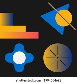 Generative design artwork graphics of bizarre computer vector generated shapes and abstract geometric gradient design elements for web background, poster fine arts, front page covers, digital prints