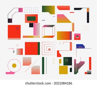 Generative design artwork graphics of bizarre computer vector generated shapes and abstract geometric design elements, useful for web background, poster fine arts, front page covers and digital prints