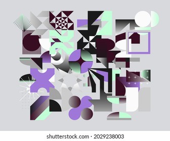 Generative design artwork graphics of bizarre computer vector generated shapes and abstract geometric design elements, useful for web background, poster fine arts, front page covers and digital prints