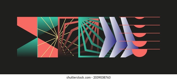 Generative design artwork graphics of bizarre computer vector generated shapes and abstract geometric design elements, useful for web background, poster fine arts, front page covers and digital prints