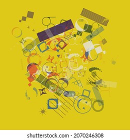 Generative design artwork graphics of bizarre computer vector generated shapes and abstract geometric design elements, useful for web background, poster fine arts, front page covers and digital prints