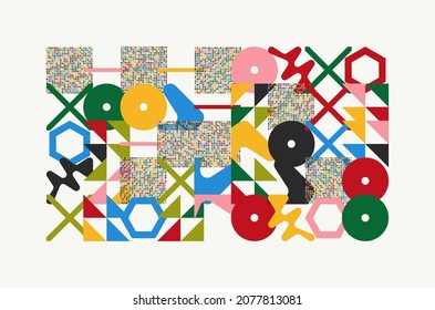 Generative design artwork graphics of bizarre computer vector generated shapes and abstract geometric design elements, useful for web background, poster fine arts, front page covers and digital prints