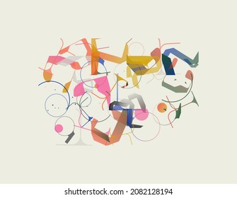 Generative design artwork graphics of bizarre computer vector generated shapes and abstract geometric design elements, useful for web background, poster fine arts, front page covers and digital prints