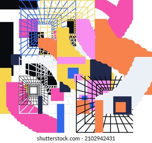 Generative design artwork graphics of bizarre computer vector generated shapes and abstract geometric design elements, useful for web background, poster fine arts, front page covers and digital prints