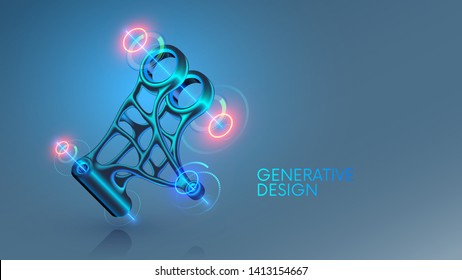 Generative design, development 3d model steel part on cad system. Industrial design mechanical item generated by computer artificial intelligence. Engineering technology concept banner. cad software.
