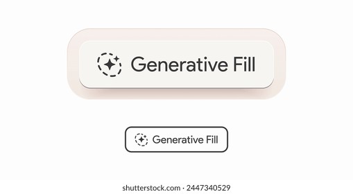 Generatives Fill-Button. Moderner digitaler KI-Druckknopf. Symbol für generieres Tool. Magic Stars Logo. Generator für maschinelles Lernen-Bild. Assistent für Bild-Bots. UI-Design. Vektorillustration. 