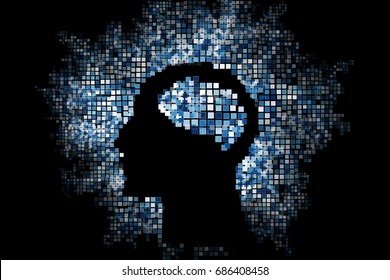 Generative human head shape background. Vector illustration. Concept of artificial intelligence, AI