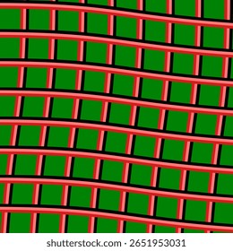 Generative mix color irregular geometric waving square brick wall pattern background with green, red and black. design for Christmas theme. Vector illustration.