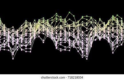 Generative random dot line wave background. Vector illustration. Concept of blockchain, fintect, big data, hacking, AI, quantum network