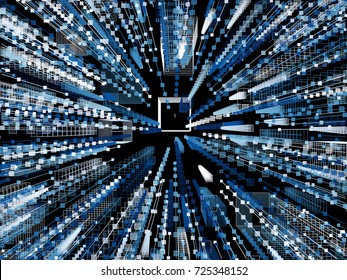 Generative random radial square line background. Concept of blockchain, fintect, big data, hacking, AI. Vector illustration