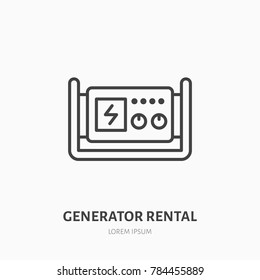 Generator flat line icon. Industrial equipment rental sign. Thin linear logo for electric store.