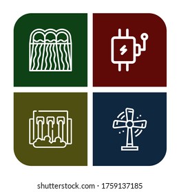 conjunto de iconos del generador. Colección de íconos de energía hidráulica, palanca, turbina