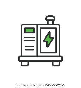 Generator, in line design, green. Generator, Power, Energy, Electricity on white background vector. Generator editable stroke icon.