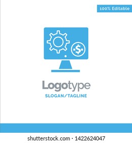 Generator, Monitor, Screen, Setting, Gear, Money Blue Solid Logo Template. Place for Tagline