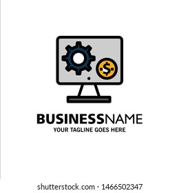 Generator, Monitor, Screen, Setting, Gear, Money Business Logo Template. Flat Color. Vector Icon Template background