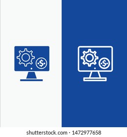 Generator, Monitor, Screen, Setting, Gear, Money Line and Glyph Solid icon Blue banner Line and Glyph Solid icon Blue banner