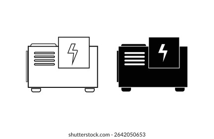Generator vector icon collection on white background. Electric generator icon set. Portable electric power generator. Power generator vector icon.