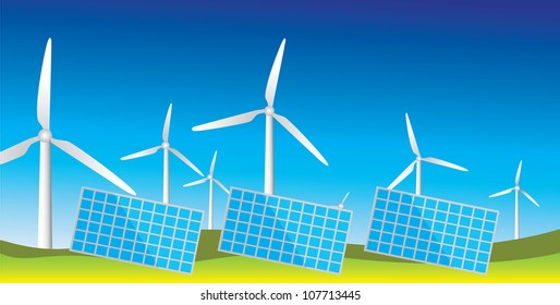 Generators of alternative energy sources, wind turbines and solar panels