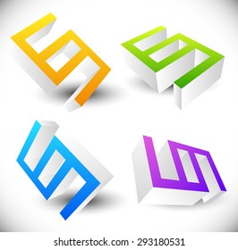 Generic 3d symbol rotated in 4 angles, abstract design element