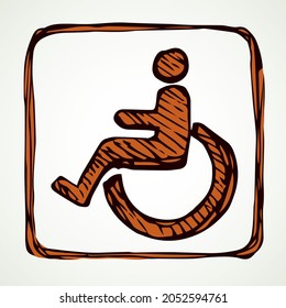 Generic aid man sit user help medicine loo set on white wall. Outline black ink hand drawn simple flat round web ui ill group life care street logo emblem image in retro art doodle cartoon print style