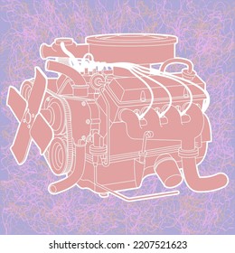 Generic Automotive Car Engine With Textured Background