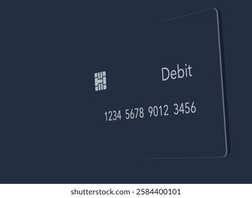 A generic blue debit card is seen blending into the background  in a 3-d illustration with copy space.