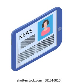 Generic blue tablet PC on a white background. Anchorman and news.