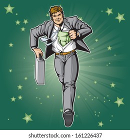 Generic businessman superhero figure changing.  Layered & easy to edit. See portfolio for simular images.