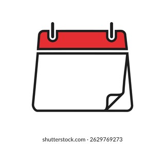Generic Calendar Icon with Red Top Sheet Curled to Show Days Passing