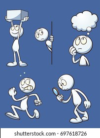 Generic cartoon character performing different actions. Vector clip art illustration with simple gradients. Each on a separate layer. 