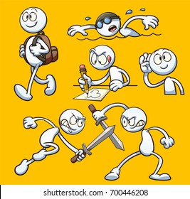 Generic cartoon character performing different actions. Vector clip art illustration with simple gradients. Each on a separate layer. 