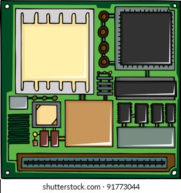 Generic cartoon electrical circuit board with blank parts