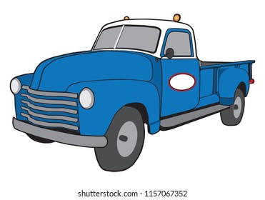 A generic cartoon retro service truck painted blue and white