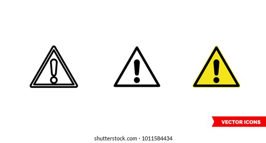 Generic caution icon of 3 types: color, black and white, outline. Isolated vector sign symbol.