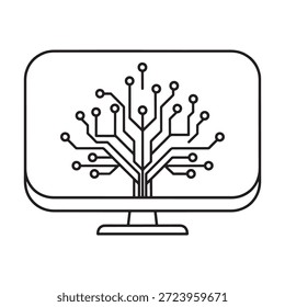 Generic circuit board tree illustration on computer screen with rounded edges and black lines on white
