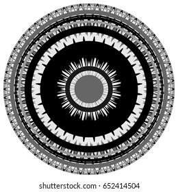 Generic circular motiff, mandala. Abstract grayscale geometric element