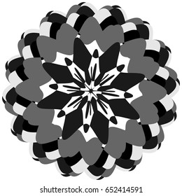 Generic circular motiff, mandala. Abstract grayscale geometric element
