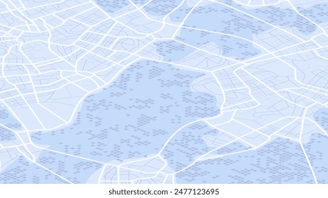 Generic city map with signs of streets, roads and river. Abstract navigation plan of urban area. Simple scheme of city. Colored flat, editable vector illustration