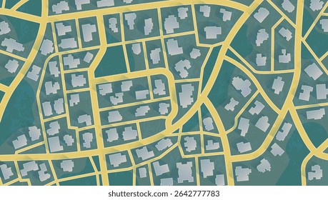 Generic city map of streets, roads, house. Top view of modern city. Abstract navigation plan of huge urban area. Editable vector illustration